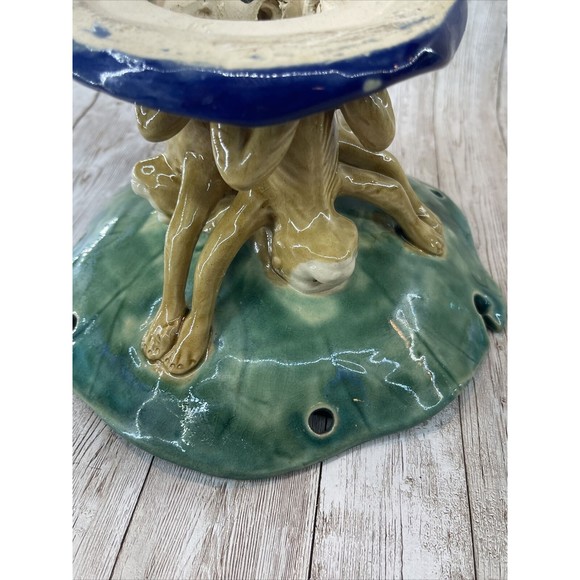 Majolica 3 Monkeys Holding Bowl Dish Centerpiece Large Great Condition - Picture 9 of 16